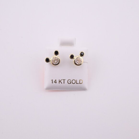Women's 14k Gold Mickey Mouse Novelty Black CZ Mini Stud Earrings Screw Post *** - Picture 1 of 9